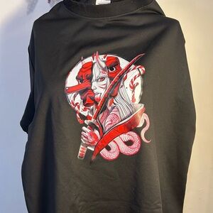 Black Graphic Tee with Red and White Design